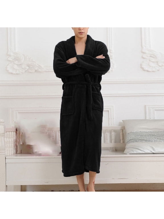 Robe for Women Womens Robe Long Couple Black Flannel Casual Sleepwear Robe