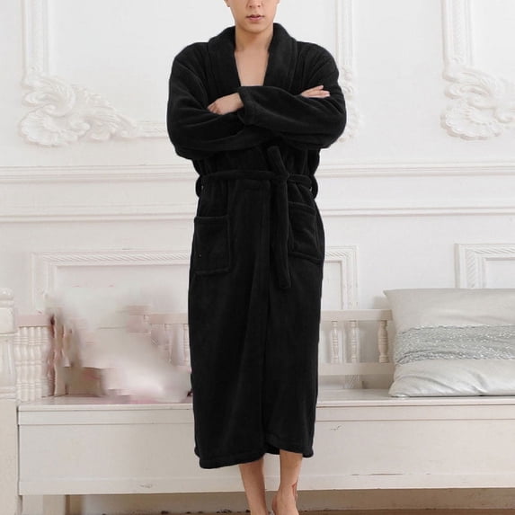 Elvqul Robes for Women Robe Women Plus Size Black Long Flannel Comfy Couple Bathrobe Robe