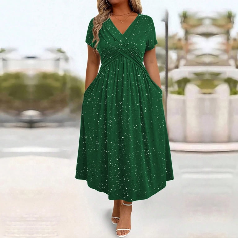 Elvqul Ruffle Dresses for Women with Pockets V Neck Max Gown Solid Trendy Formal Short Sleeve Plus Size Ladies Red - Walmart.com Elvqul Ruffle Dresses for Women with Pockets V Neck Max Gown Solid Trendy Formal Short Sleeve Plus Size Ladies Red - Walmart.com