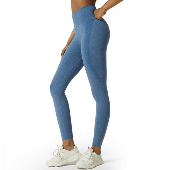 Elvqul Running Pants for Women Blue High Waist Sports Comfortable Activewear Plain Ladies Elastic Leggings Pants