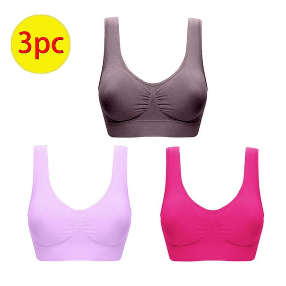 Elvqul Seamless Womens Sports Bras Plus Size Wirefree Padded Womens Sports Bras Gym 3 Pack Bras