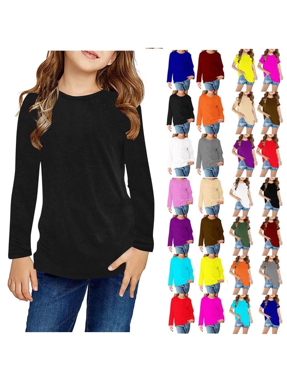 Shirts for Boys Black Crew Neck Soft Plain Comfortable Long Sleeve Boys T-shirts