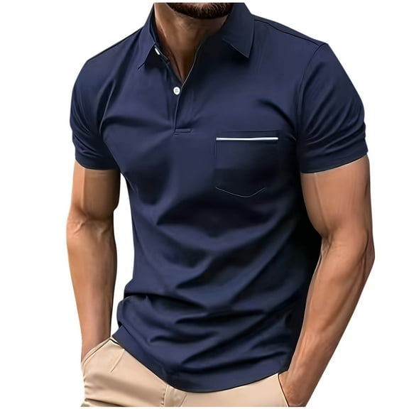 Elvqul Shirts for Men Big and Tall Holiday T-Shirts Polo Short Sleeve Collared Plain Navy Polo Shirts
