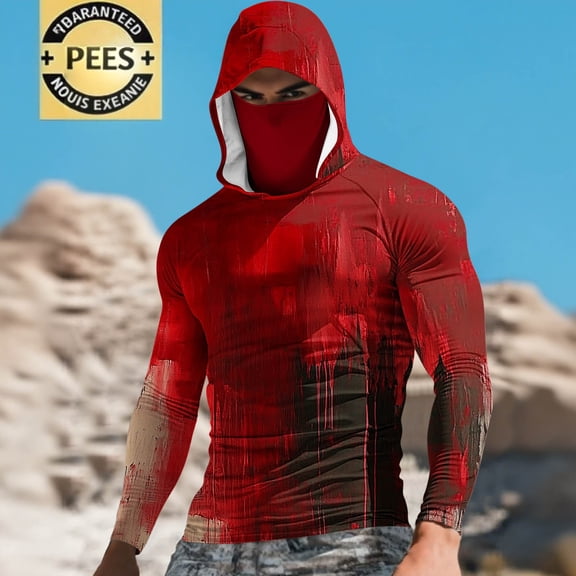 Elvqul Shirts for Men Big and Tall Pullover Hooded Halloween Long Sleeve Silk with Mask Mens Shirts