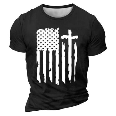 Elvqul Shirts for Men Black Fourth of July Pullover Independence Day Crew Neck Short Sleeve Star T Shirts Graphic Patriotic Mens Shirts Trendy