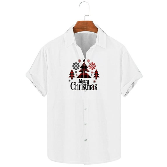 Elvqul Shirts for Men Button up Christmas Trendy Funny Graphic Mens Shirts Short Sleeve