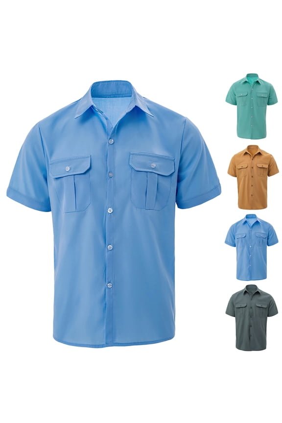 Shirts for Men Collared Short Sleeve T-Shirt Pocket Plain Fashion Summer Classic Button Down Mens Tee Quick Dry