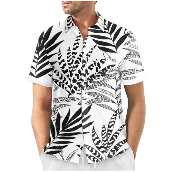 Elvqul Shirts for Men Graphic Short Sleeve Shirts Button up Turndown Collar Summer Party Gray Tops