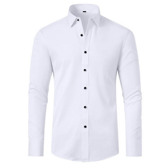 Elvqul Shirts for Men Long Sleeve Cotton Collared White Button up Solid Mens Tops Shirts
