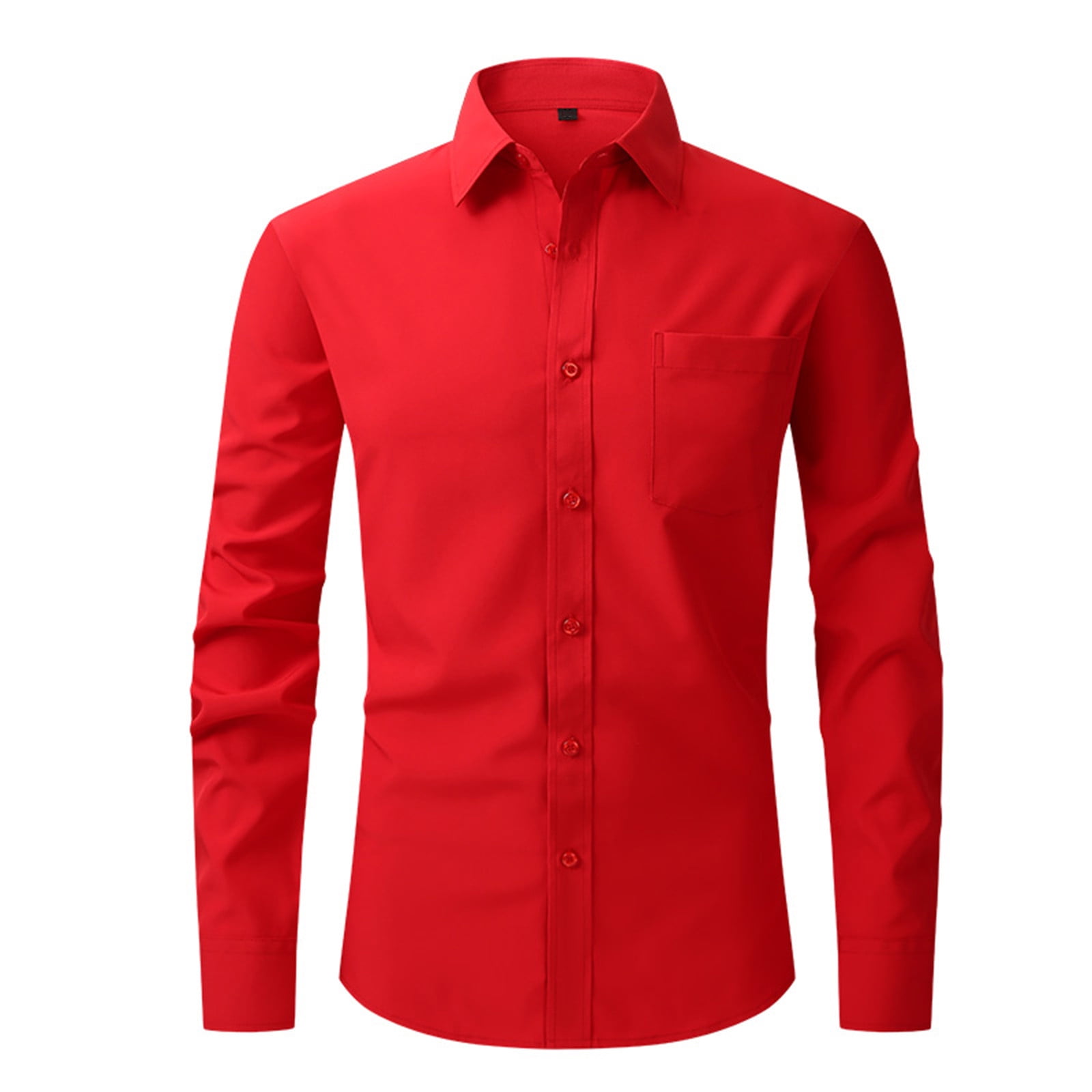Elvqul Shirts for Men Long Sleeve Stretch Mens Tops Red Button up ...