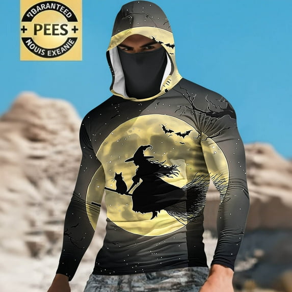 Elvqul Shirts for Men Pullover Big and Tall Halloween Hooded Halloween Long Sleeve with Mask Mens Shirts