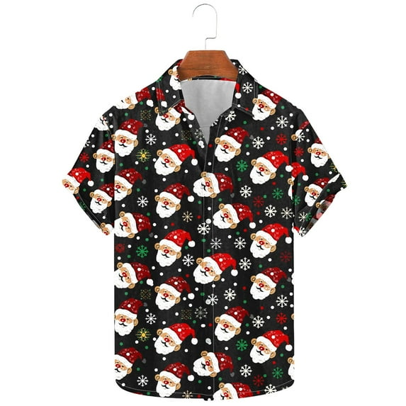 Elvqul Shirts for Men Short Sleeve Christmas Button up Casual Graphic Mens Shirts