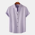 thumbnail image 1 of Elvqul Shirts for Men Short Sleeve Purple Lightweight Collared Cotton Linen Solid Color Casual Button down Shirts, 1 of 9