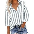 thumbnail image 1 of Elvqul Shirts for Women Button up Womens Blouses Gray Collared Striped 3/4 Sleeve Open Front Shirt, 1 of 7