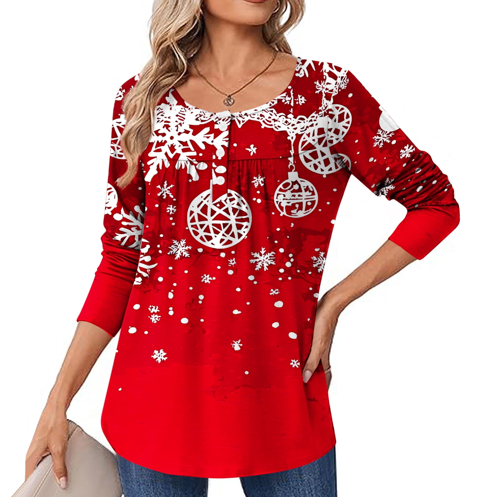 Merry Christmas Shirts For Women - Cute Xmas Lights Graphic Tee, Soft Cotton, Relaxed Fit - View #3
