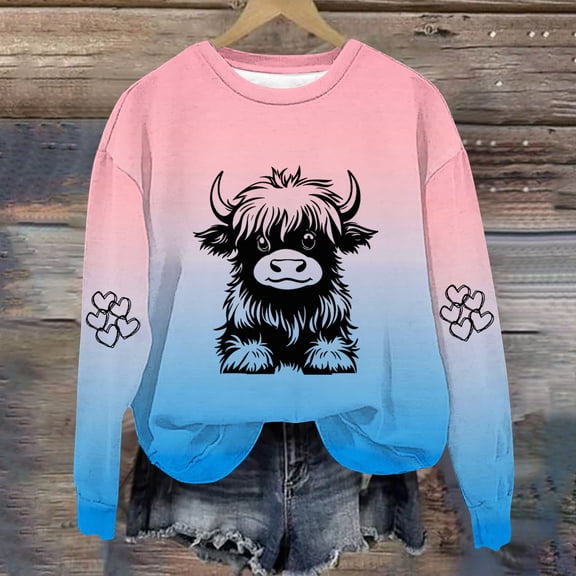 Elvqul Shirts for Women Graphic Pullover Sweatshirts Crewneck Soft Long Sleeve Womens Tops Plus Size