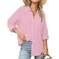 thumbnail image 1 of Elvqul Shirts for Women Plus Size Button up Long Sleeve Tops for Women Summer Wine Solid Collared Shirt, 1 of 9