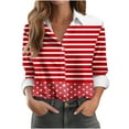 thumbnail image 1 of Elvqul Shirts for Women Plus Size Collared Button up Womens Tops Comfy Long Sleeve Striped Red Shirt, 1 of 4