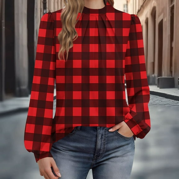 Elvqul Shirts for Women Waist Cinching Elastic Tops Long Sleeve Round Neck Printing Fashionable winter Womens Shirts