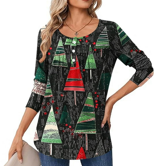 Elvqul Shirts for Women Winter Tops Christmas Long Sleeve Party Crewneck Womens Shirts Ugly