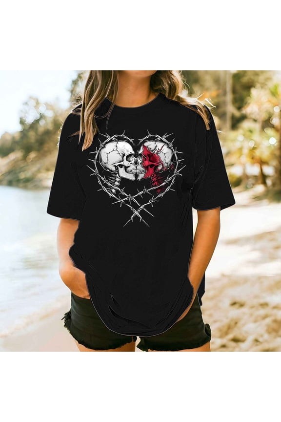 Short Sleeve Blouses for Women Tops Plus Size Summer Graphic Crew Neck Juniors T Shirts Black
