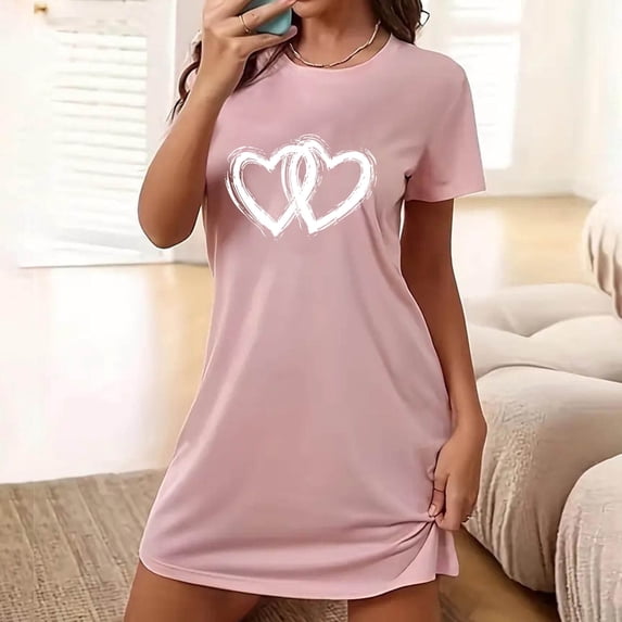 Elvqul Short Sleeve Nightgowns for Women Ladies Solid Dress Plus Size Womens Nightgown Button Down Pink