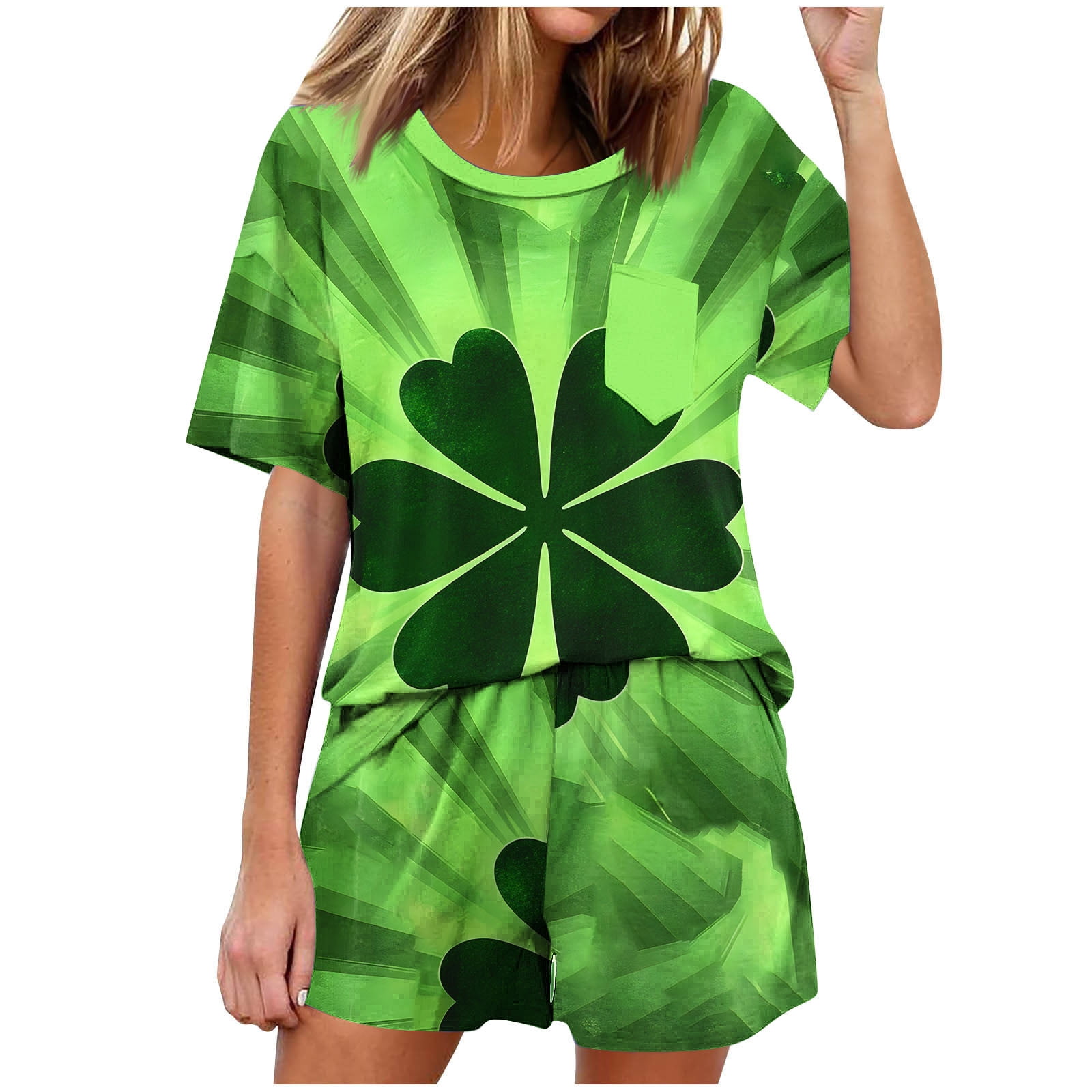Women's Long Sleeve Pajama Set Green Papaya Print, Perfect Gift for Her main image 0