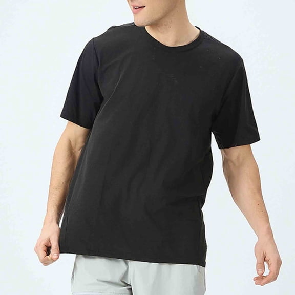Elvqul Short Sleeve Shirts for Men Black Mens Solid Pullover Tops Casual Big And Tall Round Neck Tee