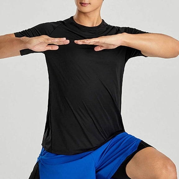 Elvqul Short Sleeve Shirts for Men Black Mens Solid Pullover Tops Casual Stylish Round Neck Shirts