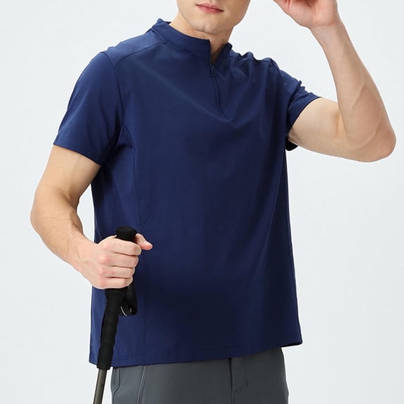 Elvqul Short Sleeve Shirts for Men Blue Mens Solid Pullover Tops Casual Stylish Crewneck T-Shirt