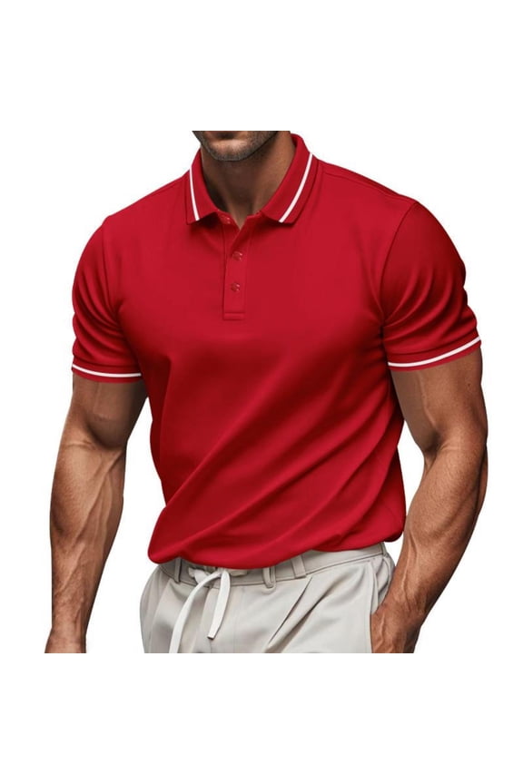 Short Sleeve Shirts for Men Button Up T-Shirt Red Quick Dry Classic Collared Summer with Pockets Mens Tee Fashion