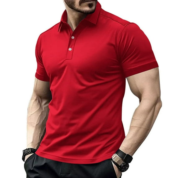 Vetsdori Short Sleeve Shirts for Men Collared Red Pull-On Solid Crewneck Polo Holiday Fitness Casual Mens T-Shirts