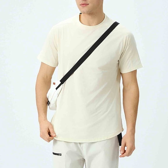 Elvqul Short Sleeve Shirts for Men Khaki Mens Solid Pullover Tops Casual Soft Crewneck T-Shirt