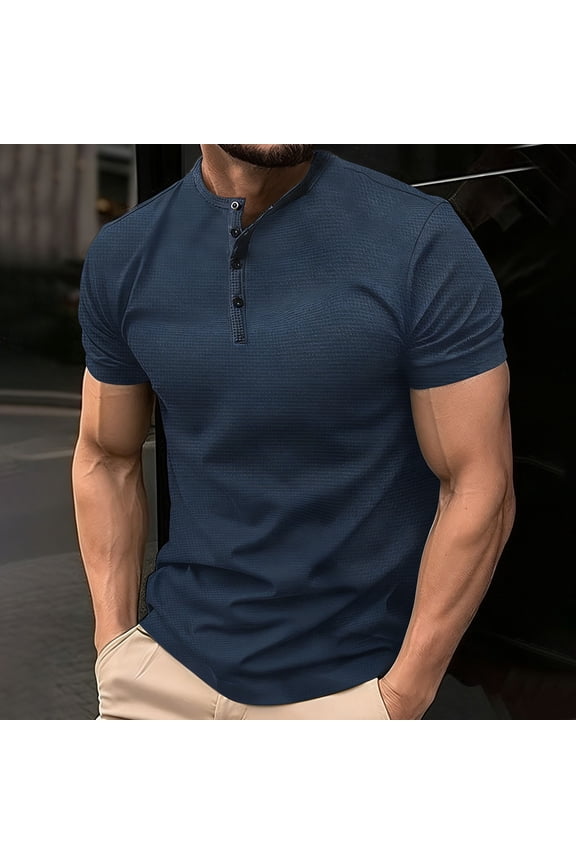 Short Sleeve Shirts for Men Navy Mens Solid Pullover Tops Casual Lightweight Crew Neck T-Shirt