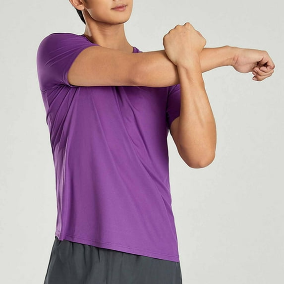 Elvqul Short Sleeve Shirts for Men Purple Mens Solid Pullover Tops Casual Fashion Crewneck Shirts