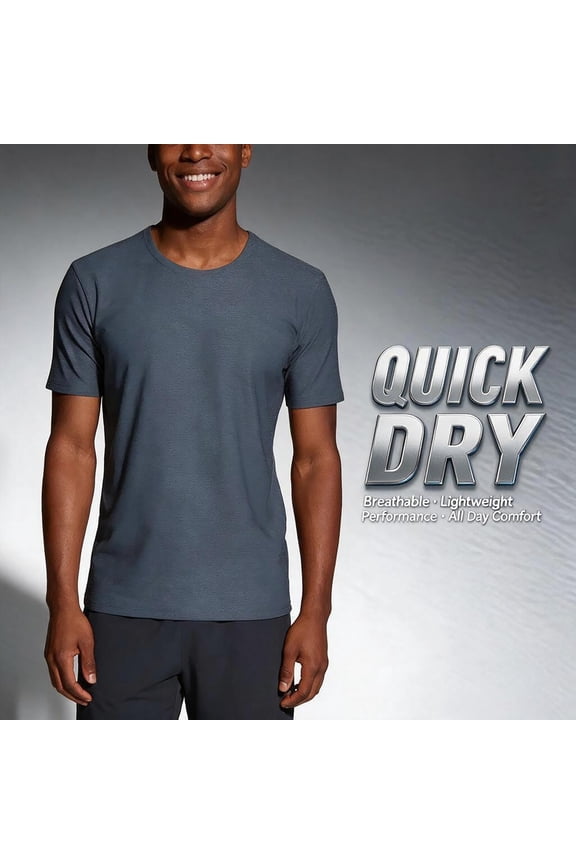 Short Sleeve Shirts for Men Round Neck Workout Tees Gray Stretch Pullover Plain Summer Mens Tops