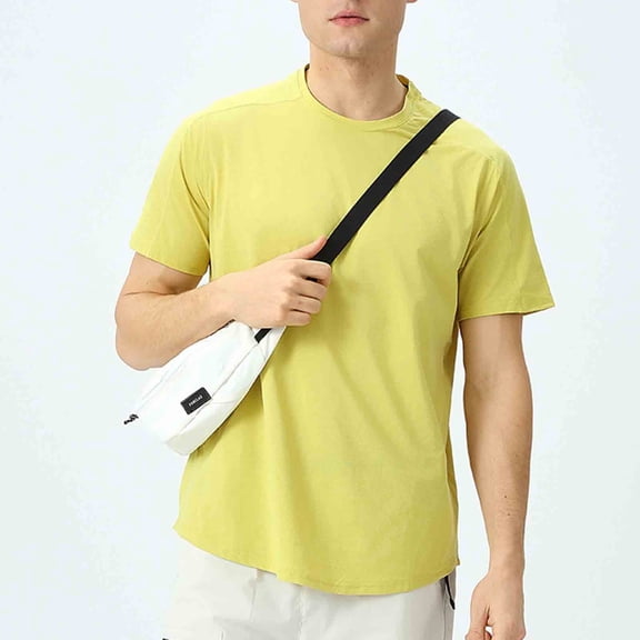 Elvqul Short Sleeve Shirts for Men Yellow Mens Solid Pullover Tops Casual Stylish Crew Neck T-Shirt