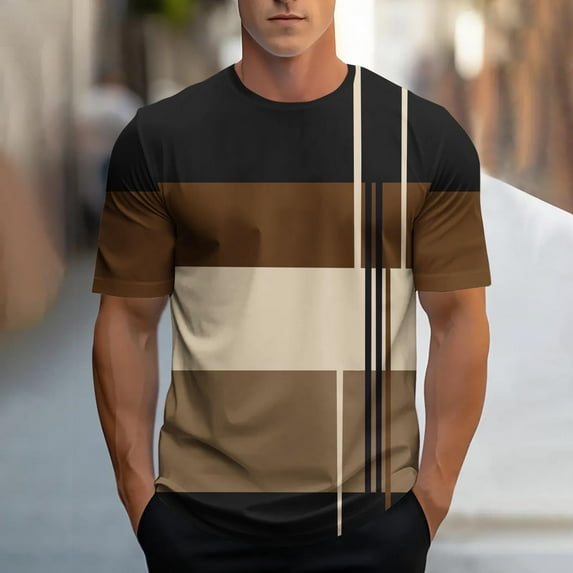 Elvqul Short Sleeve Tee Shirts for Men Stylish Gym T-Shirts Sports Crew Neck Graphic Pullover Big and Tall Brown Mens Shirts Everyday