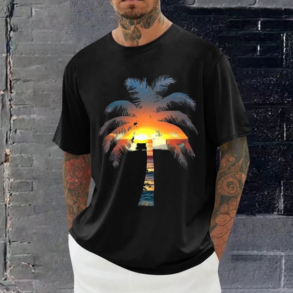 Elvqul Short Sleeve Tops for Men Crew Neck Tees Big and Tall Graphic Summer
