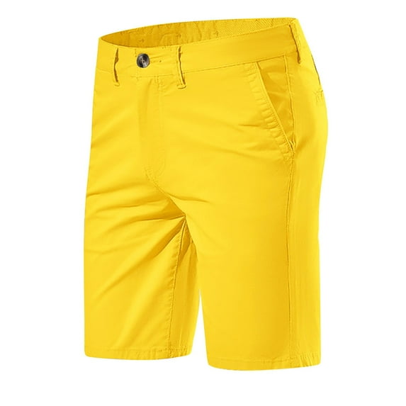 Elvqul Shorts for Men Yellow Flat Front Plain Casual Mens Shorts
