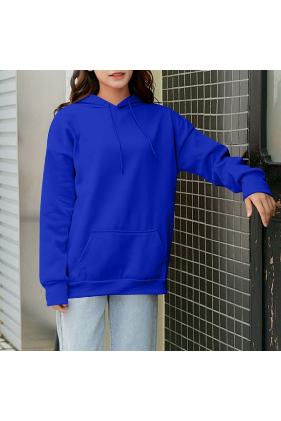 Size Large Sweatshirts for Women Drawstring Hooded Pullover Pocket Loose Soft Comfy Womens Hoodie Blue