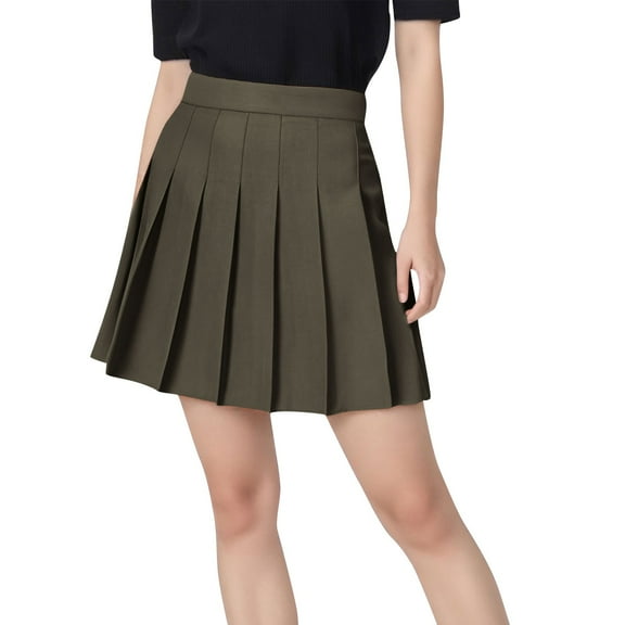Elvqul Skorts Skirts for Women Plain Trendy Khaki Fashionable Stretch Womens Mini Skirts Pleated