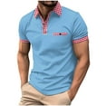 thumbnail image 1 of Elvqul Sky Blue Shirts for Men Short Sleeve Collared T-Shirts Polo Plaid Big and Tall Holiday Polo Shirts, 1 of 5