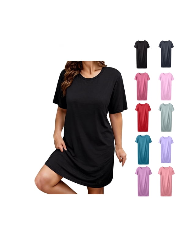 Sleep Shirts for Women Short Sleeve Nightgown for Women Solid Womens Plus Size Nightgown Purple