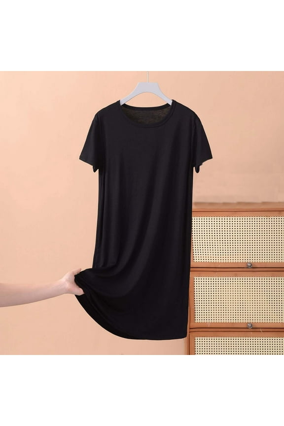 Sleep Shirts for Women Soft Cotton Ladies Short Sleeve Dress Plus Size Womens Nightgown Black