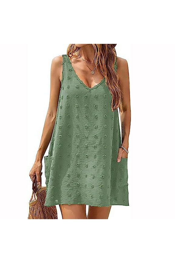 Sleeveless Dresses for Women Pullover Mini Dress V Neck Summer Pockets 2026 Womens Cami Dress Solid Color