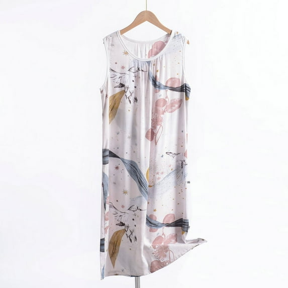 Elvqul Sleeveless Nightgowns for Women Long Pajamas Dress for Women White Pull on Nightgowns
