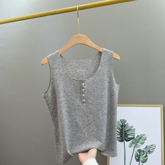 Elvqul Sleeveless Tank Tops for Women Crew Neck Womens Camisole Solid Ribbed Pullover Undershirts Gray
