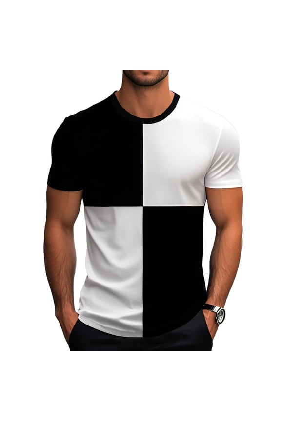 Slim Fit T-Shirts for Men Short Sleeve Fashion Pull on Sports Stylish Fitness White Regular Mens Shirts Patchwork