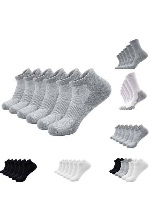 Socks for Men Ankle Cotton Gray Athletic Comfortable Mens Sock 6 Pairs